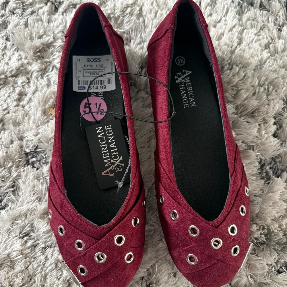 American Exchange Women's Red Flats with Silver Accents